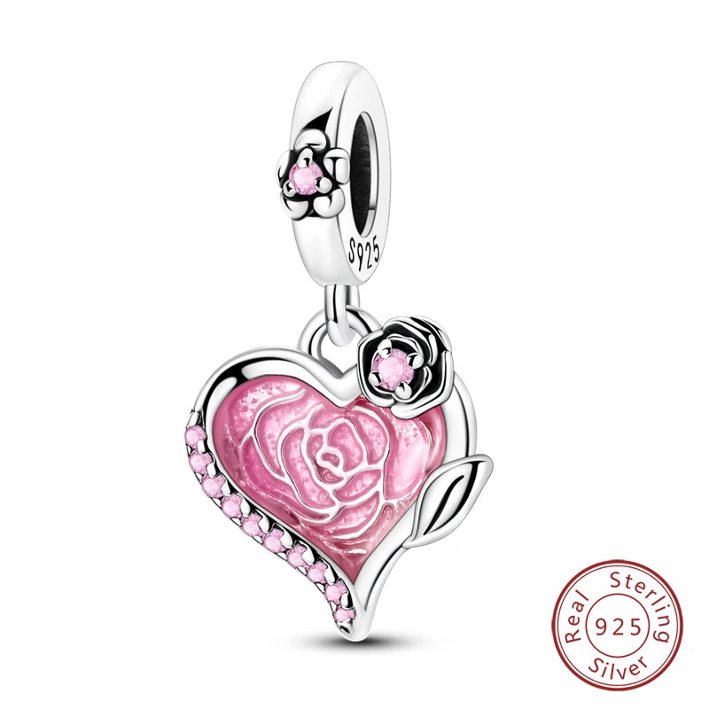 Fit Original 925 Sterling Silver Charms Beads Little Bear Lamb Little Flying Pig Pink Charms For Women DIY Birthday Jewelry Gift