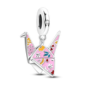 Pink Origami Crane Dangle Charm
