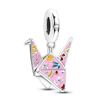 Pink Origami Crane Dangle Charm