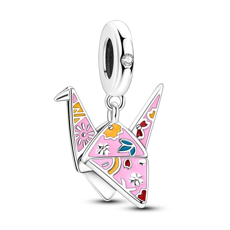 Pink Origami Crane Dangle Charm