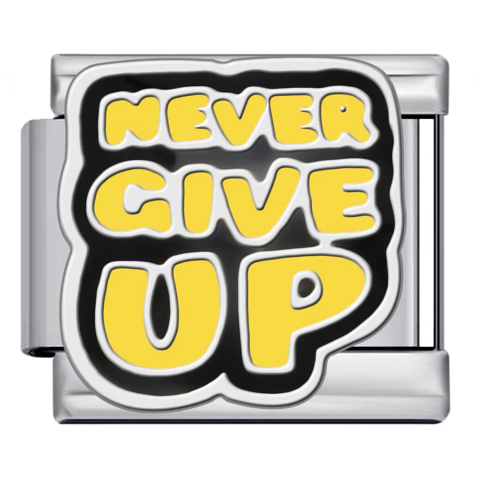 Never Give Up Black Italian Charm