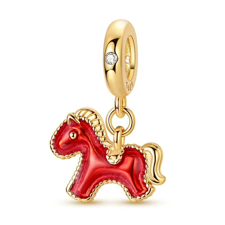 Gold Red Horse Dangle Charm