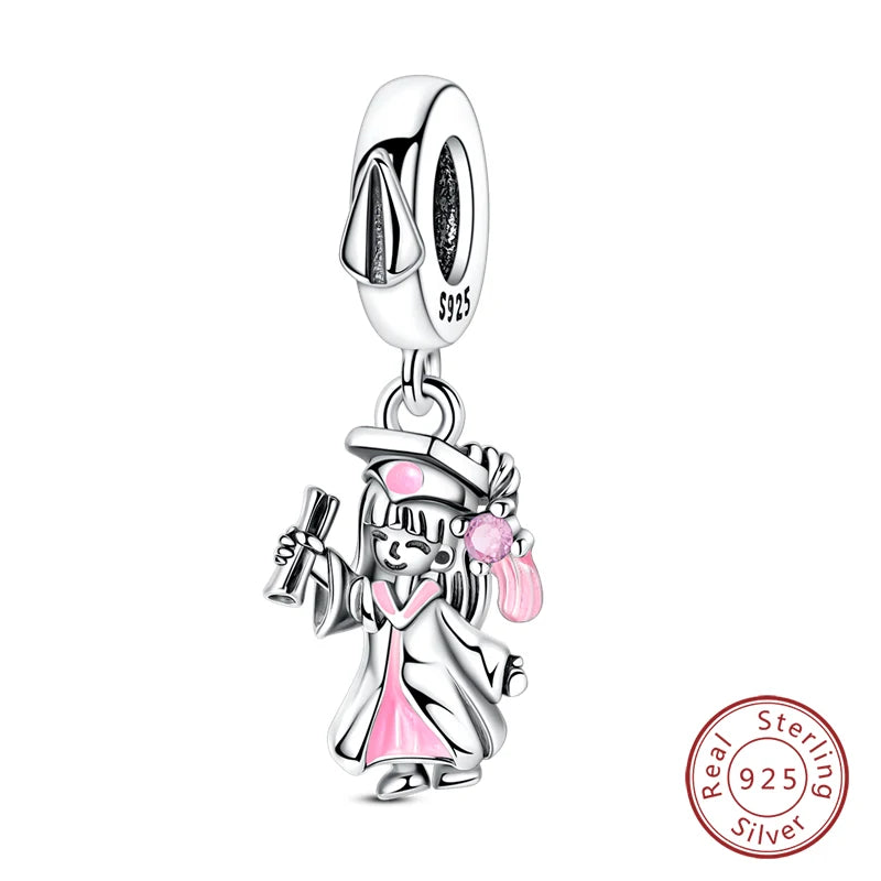 Fit Original 925 Sterling Silver Charms Beads Little Bear Lamb Little Flying Pig Pink Charms For Women DIY Birthday Jewelry Gift