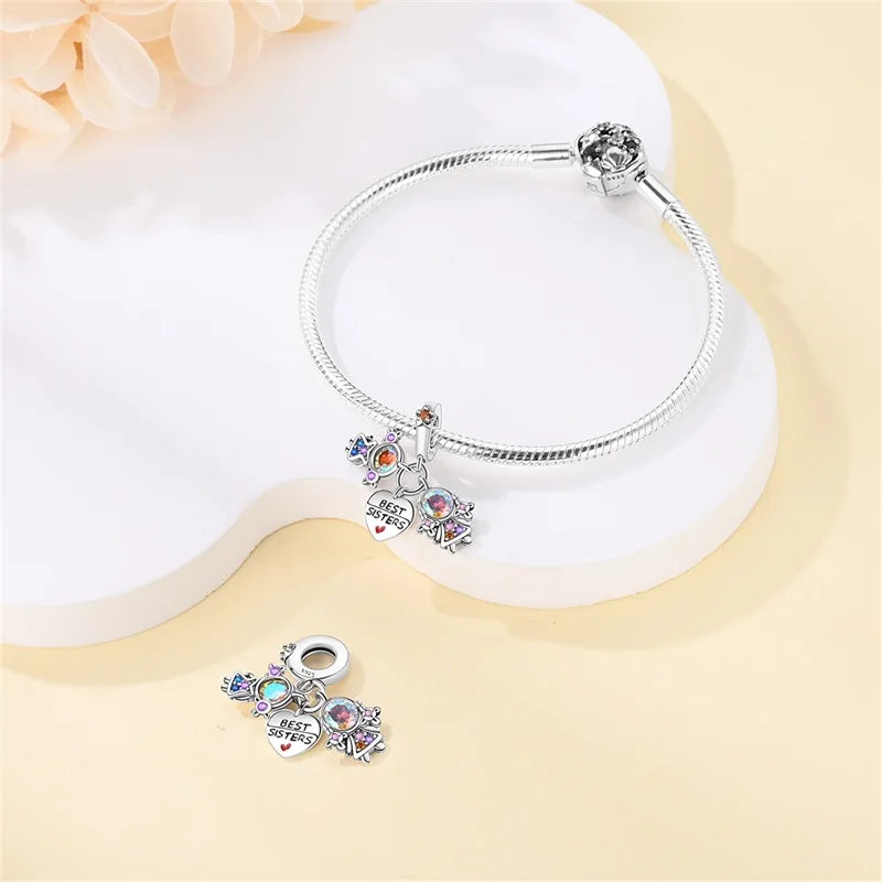 New 925 Silver Color Family Brothers and Sisters Charms Beads Fit Qikaola 925 Original Bracelets Fine DIY Birthday Jewelry