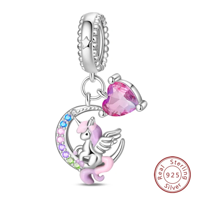 Fit Original 925 Sterling Silver Charms Beads Little Bear Lamb Little Flying Pig Pink Charms For Women DIY Birthday Jewelry Gift