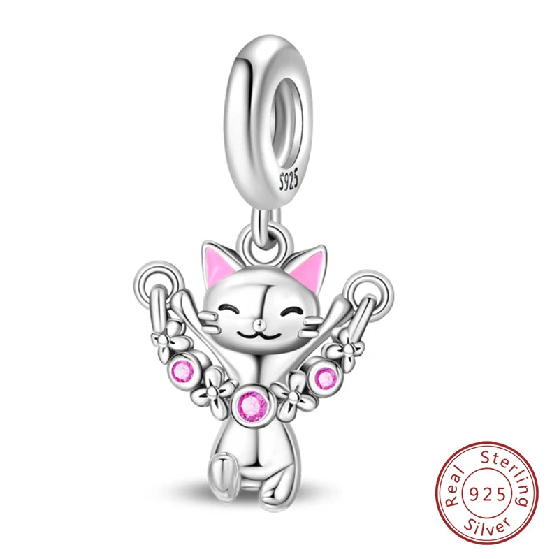 Fit Original 925 Sterling Silver Charms Beads Little Bear Lamb Little Flying Pig Pink Charms For Women DIY Birthday Jewelry Gift