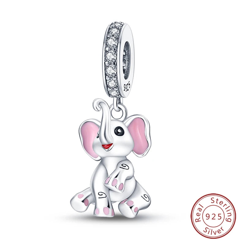 Fit Original 925 Sterling Silver Charms Beads Little Bear Lamb Little Flying Pig Pink Charms For Women DIY Birthday Jewelry Gift
