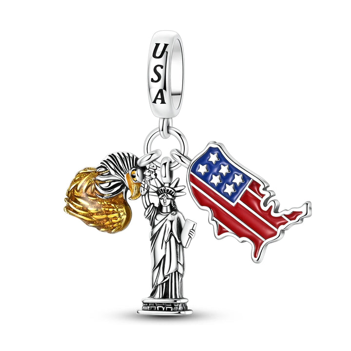 Statue of Liberty, Eagle & Map Dangle Charm