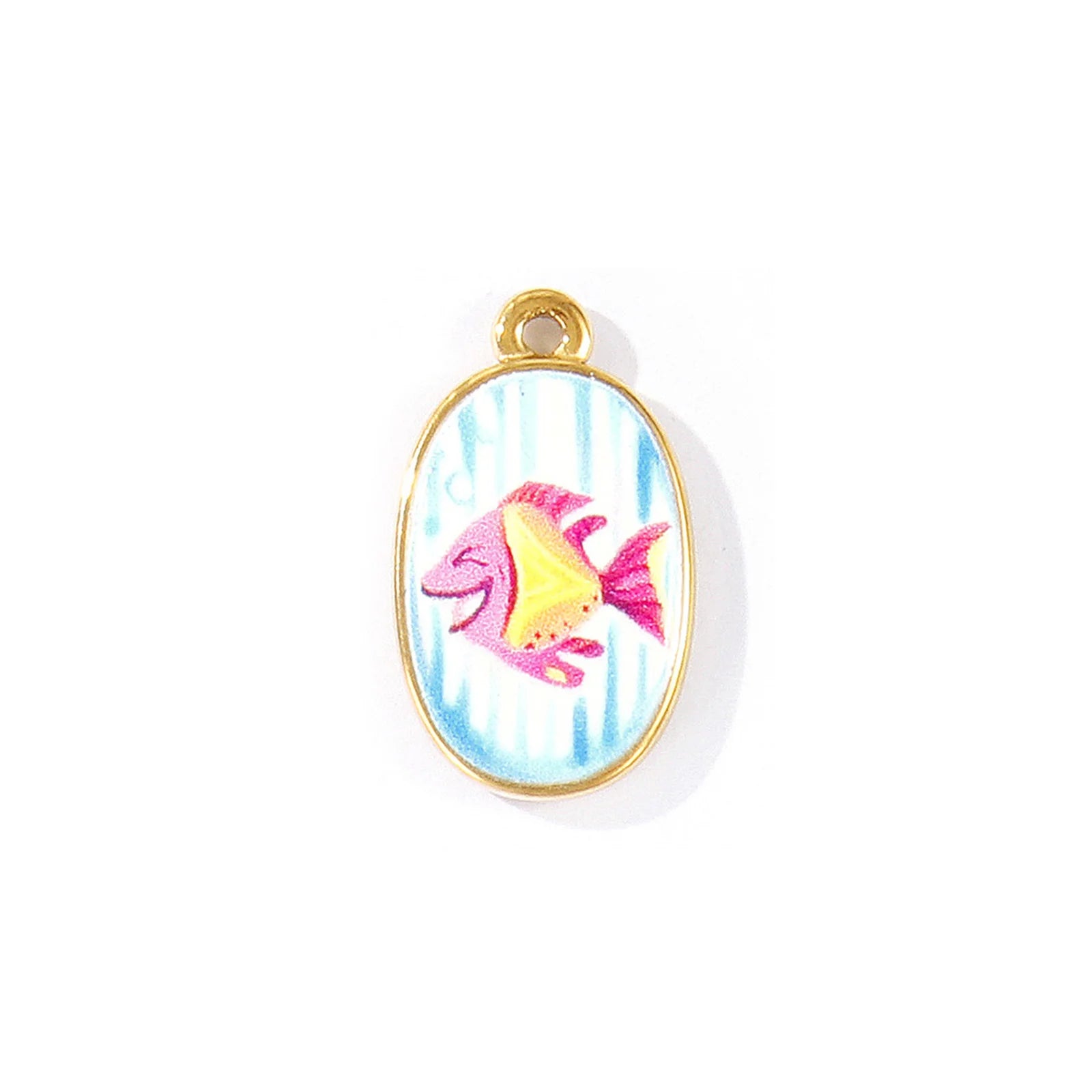 Gold Pink Tropical Fish Pendant Charm