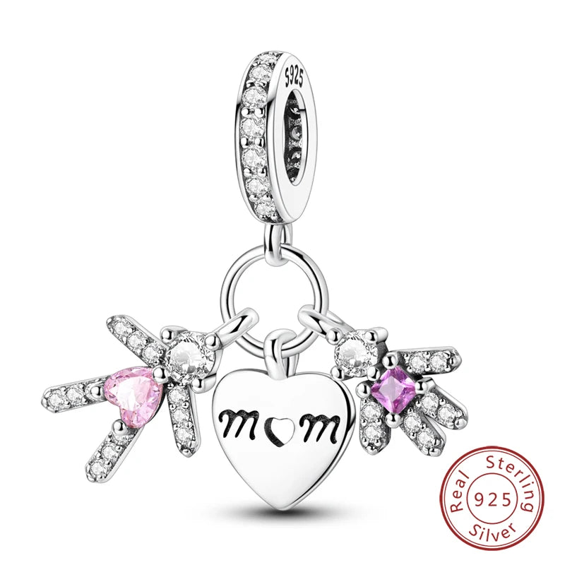 Fit Original 925 Sterling Silver Charms Beads Little Bear Lamb Little Flying Pig Pink Charms For Women DIY Birthday Jewelry Gift