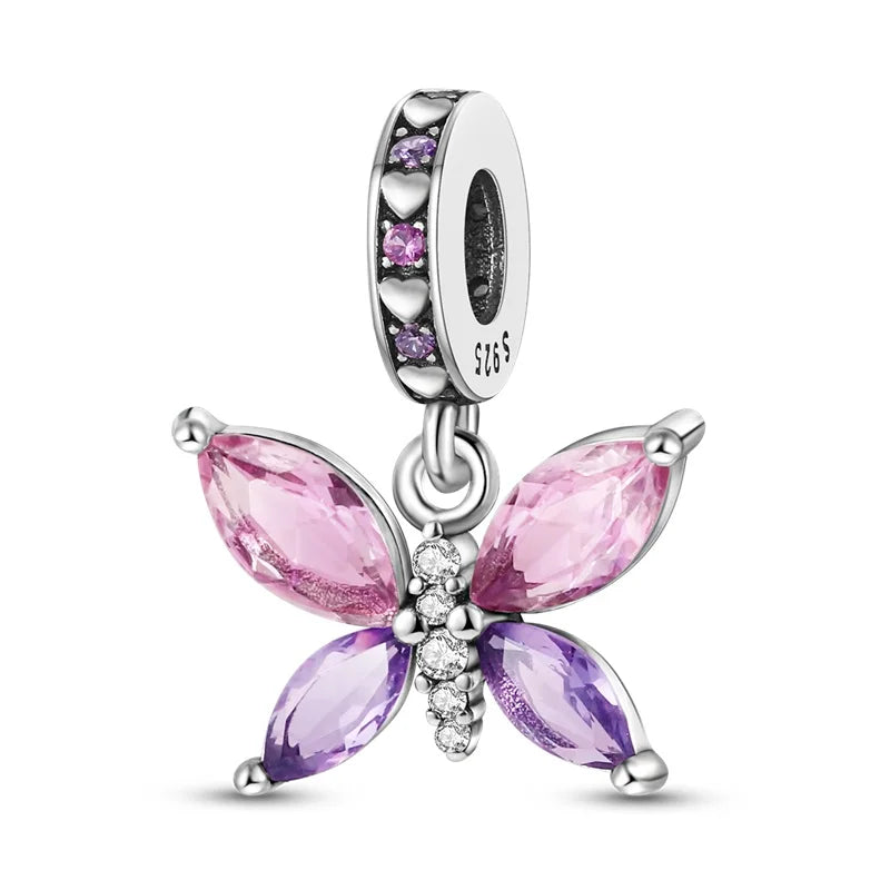 Pink Crystal Butterfly Dangle Charm