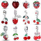 925 Silver Color Strawberry Cherry Apple Avocado Fruit Charms Beads Fit Qikaola 925 Original Bracelets Fine DIY Birthday Jewelry