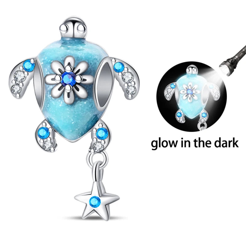 Glow-in-the-Dark Blue Sea Turtle Dangle Charm