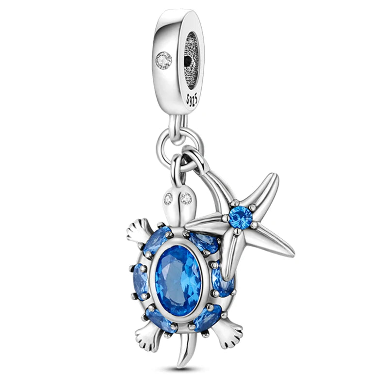 Blue Starfish & Compass Dangle Charm