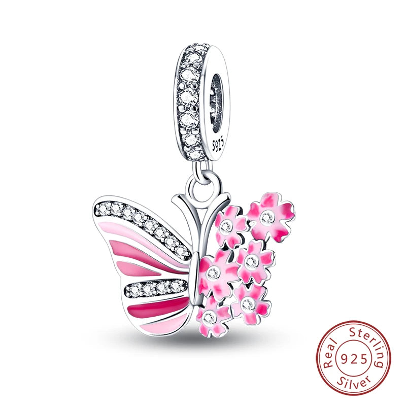 Fit Original 925 Sterling Silver Charms Beads Little Bear Lamb Little Flying Pig Pink Charms For Women DIY Birthday Jewelry Gift