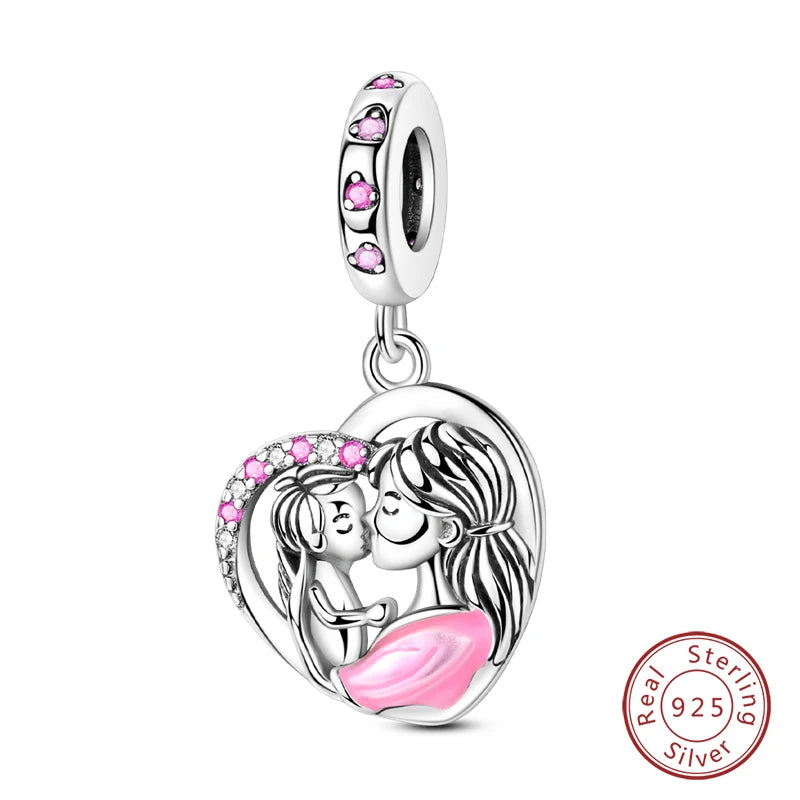 Fit Original 925 Sterling Silver Charms Beads Little Bear Lamb Little Flying Pig Pink Charms For Women DIY Birthday Jewelry Gift