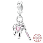 Fit Original 925 Sterling Silver Charms Beads Little Bear Lamb Little Flying Pig Pink Charms For Women DIY Birthday Jewelry Gift