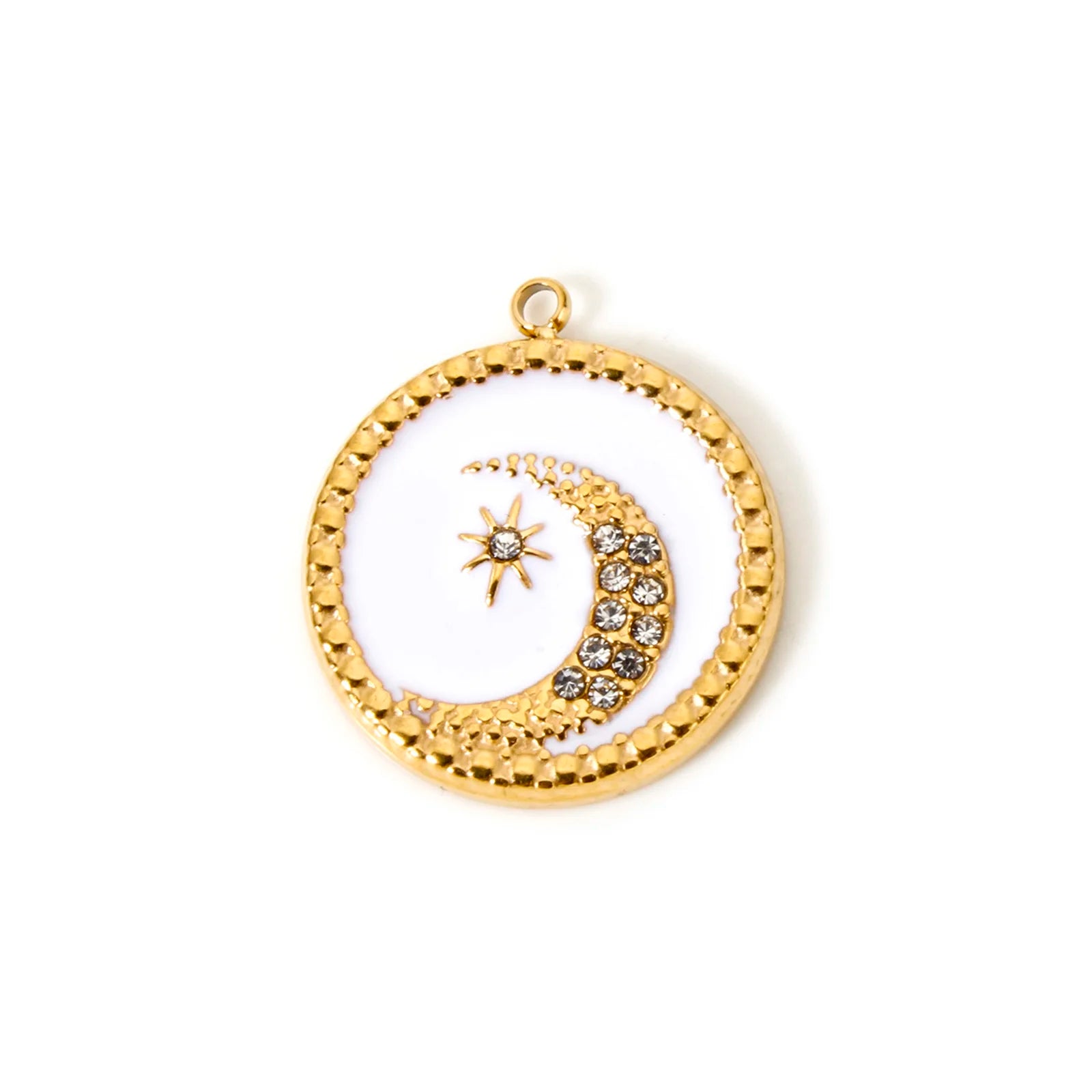 Gold White Star Crescent Pendant Charm