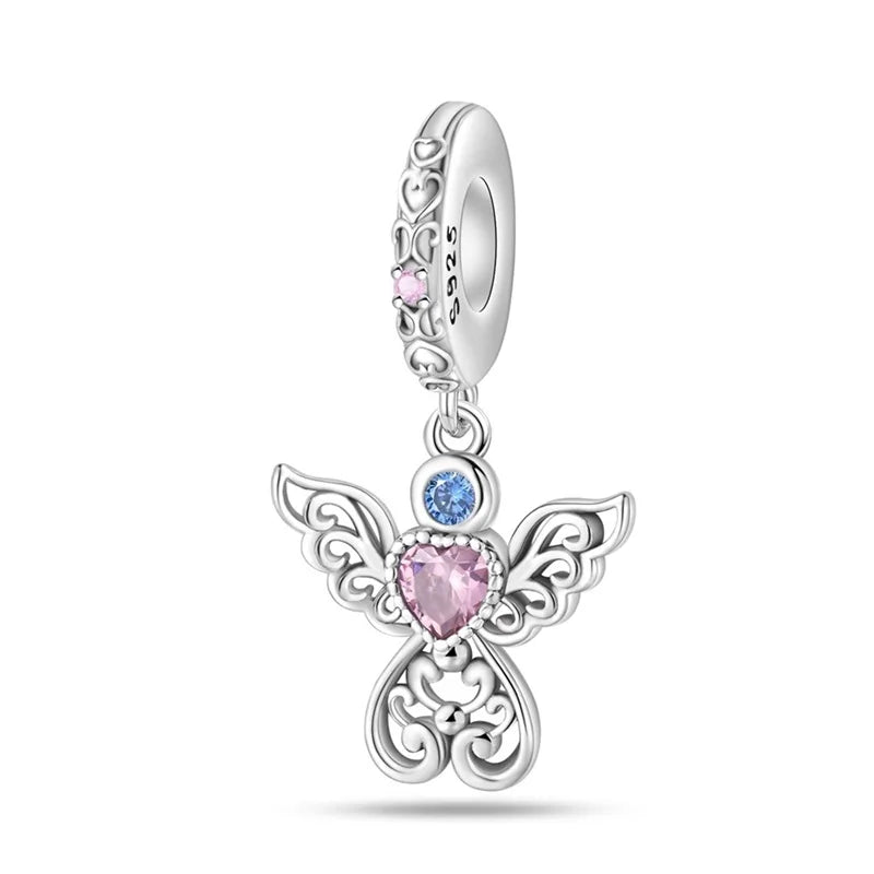 Pink Angel Wing Heart Dangle Charm