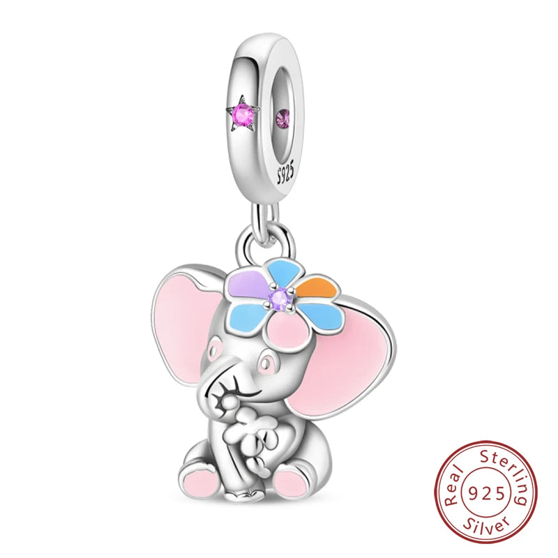 Fit Original 925 Sterling Silver Charms Beads Little Bear Lamb Little Flying Pig Pink Charms For Women DIY Birthday Jewelry Gift