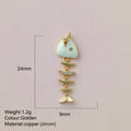 Gold Blue Fishbone Pendant Charm