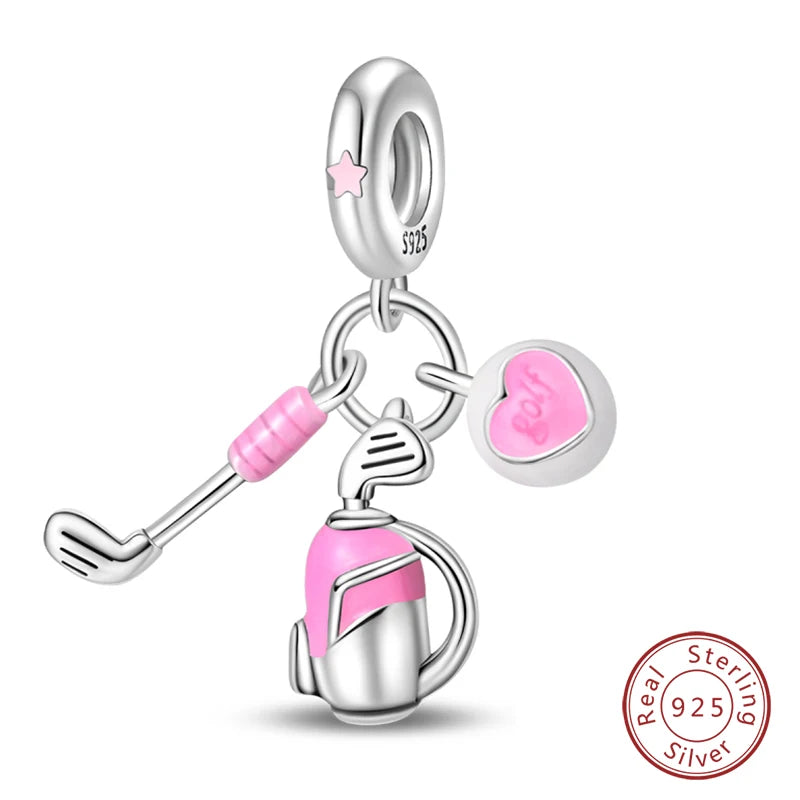 Fit Original 925 Sterling Silver Charms Beads Little Bear Lamb Little Flying Pig Pink Charms For Women DIY Birthday Jewelry Gift