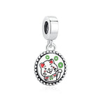 Lucky Cat Round Medallion Dangle Charm