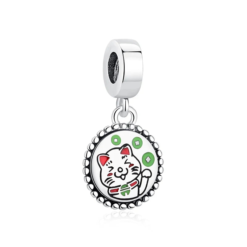 Lucky Cat Round Medallion Dangle Charm