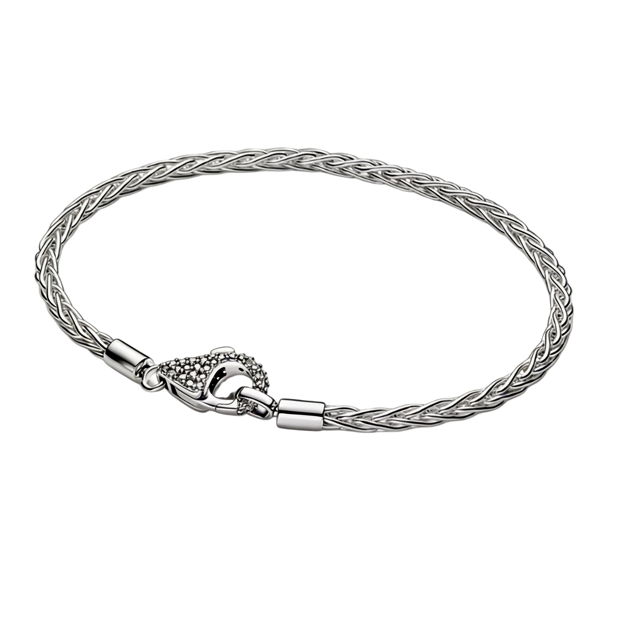 Silver Braided Heart Clasp Bracelet