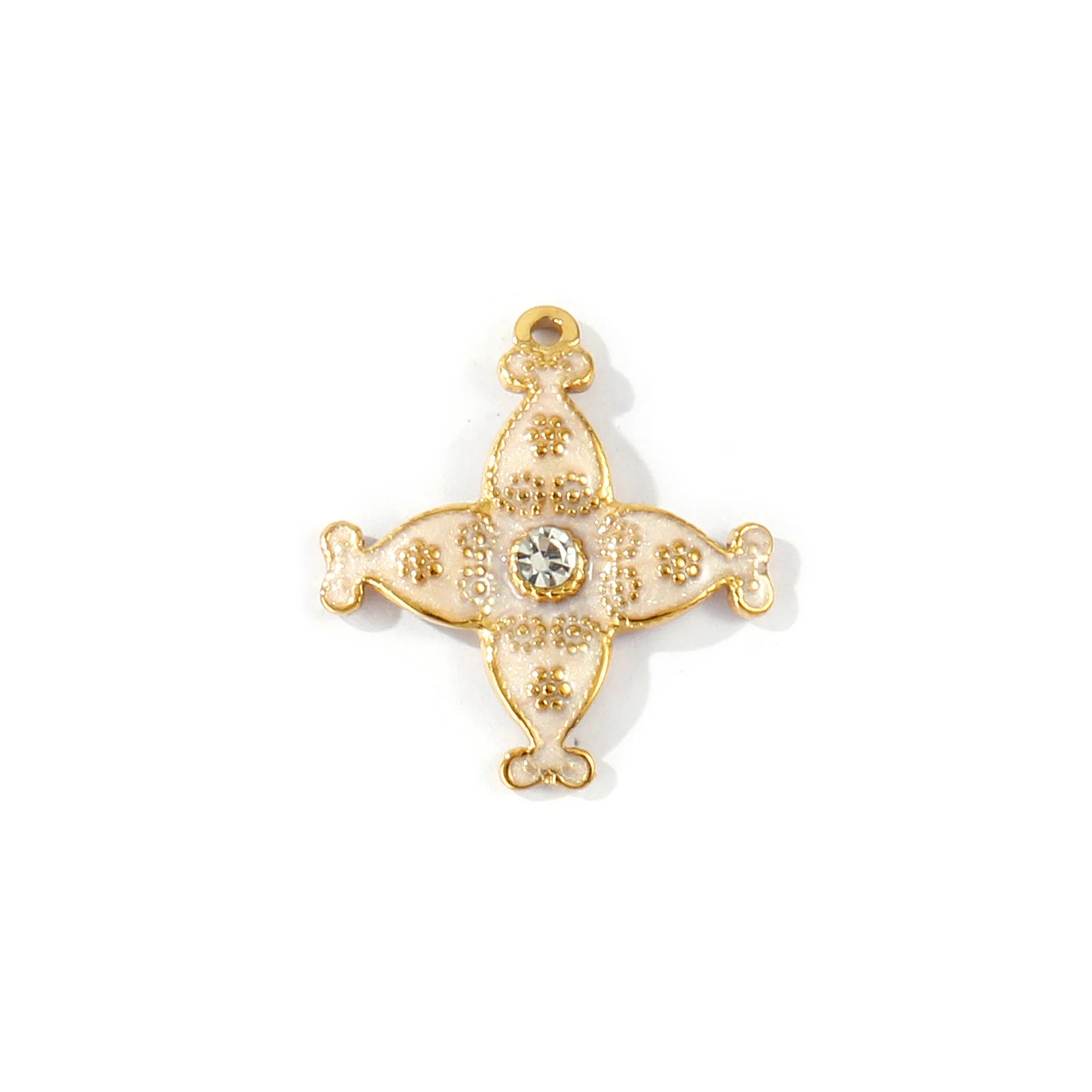 Gold White Celestial Cross Pendant Charm