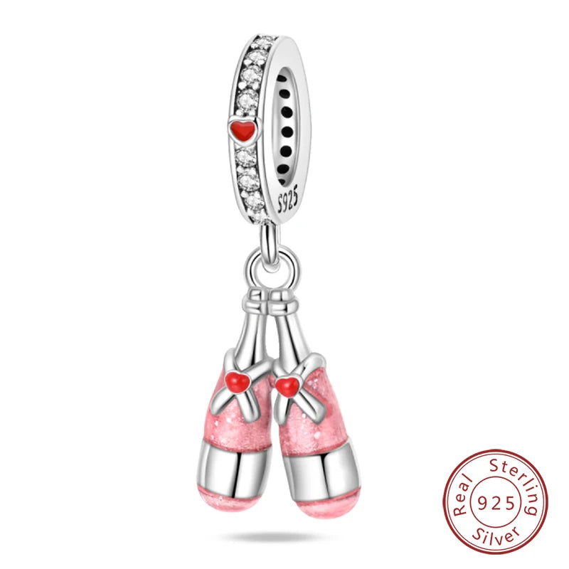 Fit Original 925 Sterling Silver Charms Beads Little Bear Lamb Little Flying Pig Pink Charms For Women DIY Birthday Jewelry Gift