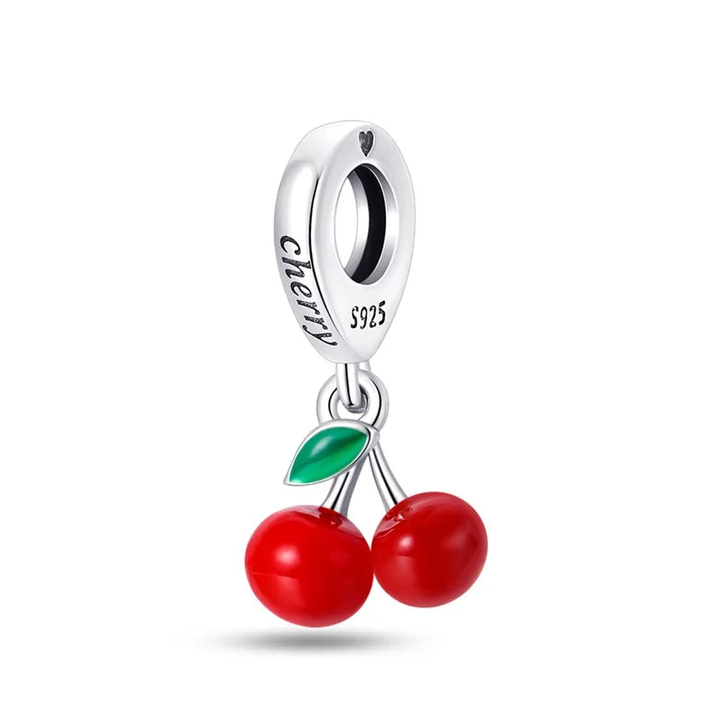 925 Silver Color Strawberry Cherry Apple Avocado Fruit Charms Beads Fit Qikaola 925 Original Bracelets Fine DIY Birthday Jewelry