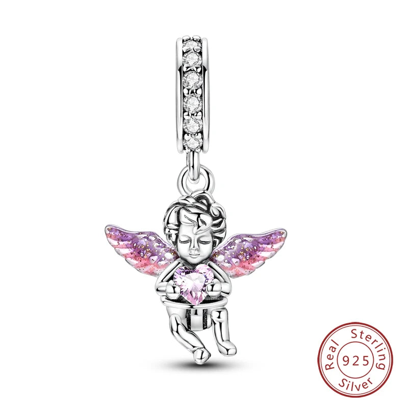 Fit Original 925 Sterling Silver Charms Beads Little Bear Lamb Little Flying Pig Pink Charms For Women DIY Birthday Jewelry Gift