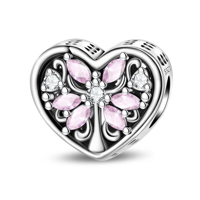 Pink Butterfly Heart Bead Charm