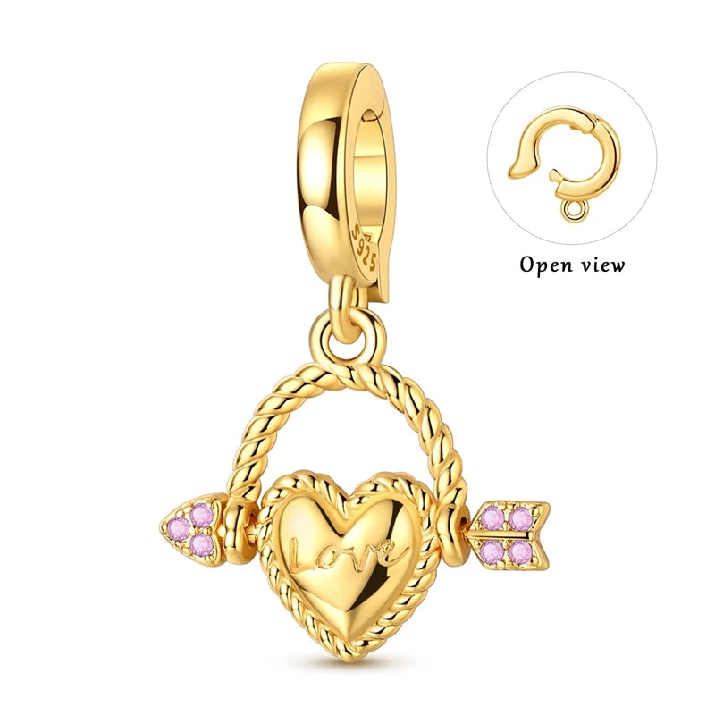 Gold Love Heart Locket Dangle Charm