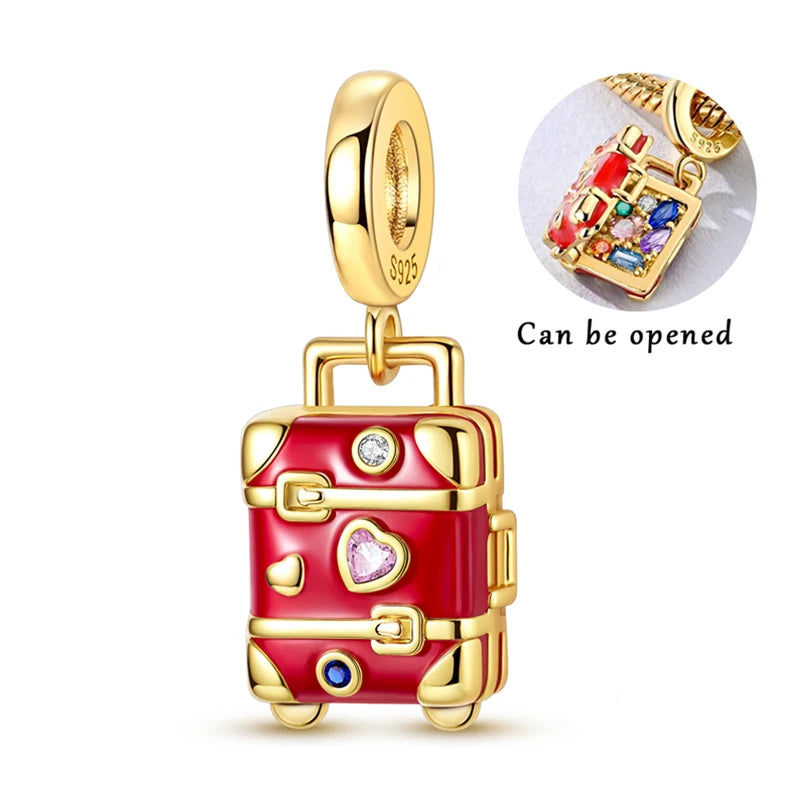 Gold Travel Suitcase Locket Dangle Charm