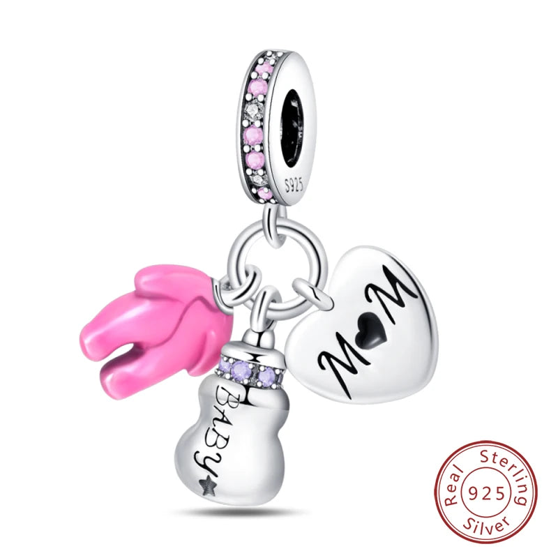 Fit Original 925 Sterling Silver Charms Beads Little Bear Lamb Little Flying Pig Pink Charms For Women DIY Birthday Jewelry Gift