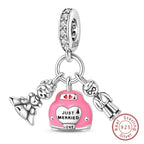 Fit Original 925 Sterling Silver Charms Beads Little Bear Lamb Little Flying Pig Pink Charms For Women DIY Birthday Jewelry Gift
