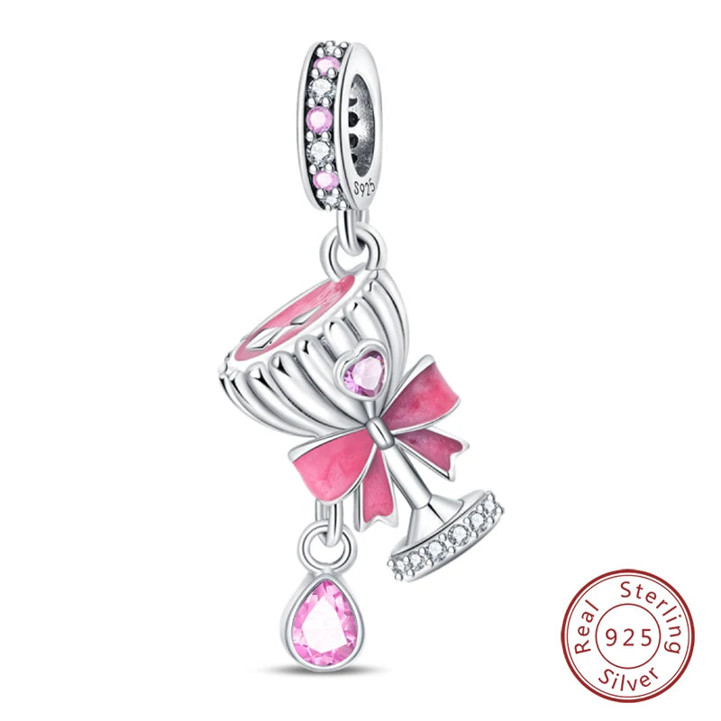 Fit Original 925 Sterling Silver Charms Beads Little Bear Lamb Little Flying Pig Pink Charms For Women DIY Birthday Jewelry Gift