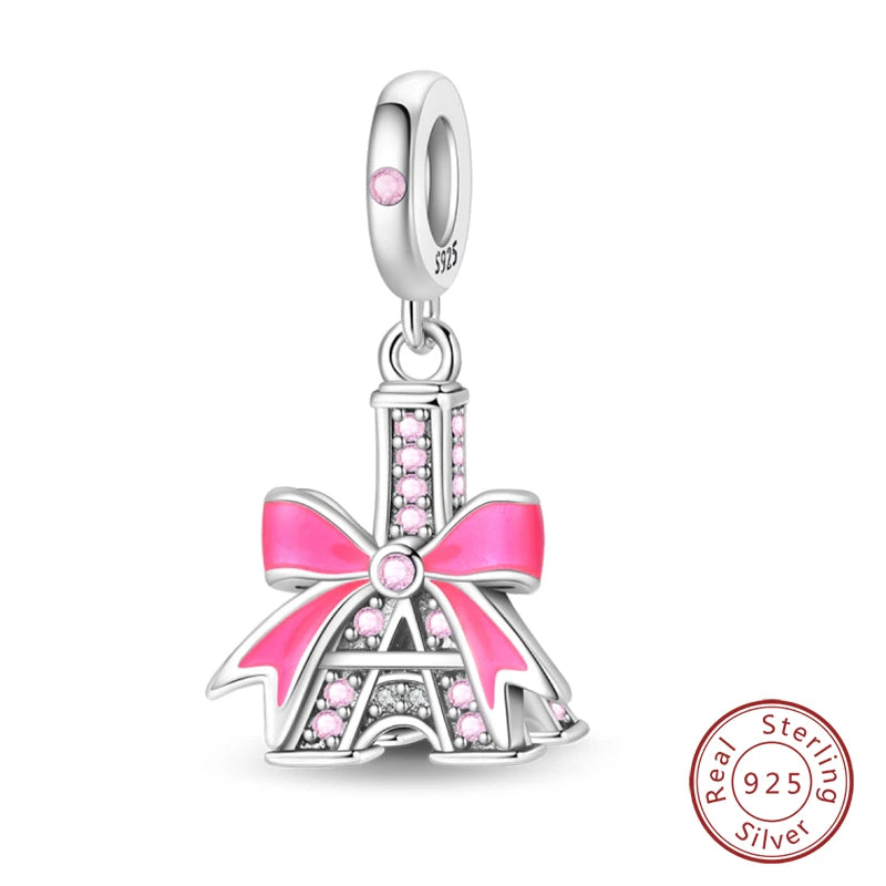 Fit Original 925 Sterling Silver Charms Beads Little Bear Lamb Little Flying Pig Pink Charms For Women DIY Birthday Jewelry Gift