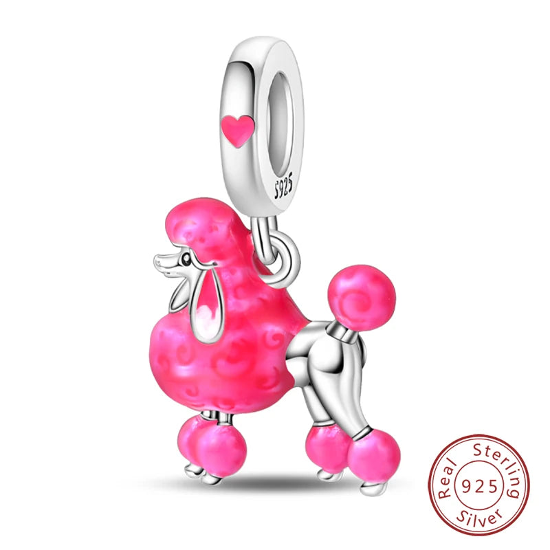 Fit Original 925 Sterling Silver Charms Beads Little Bear Lamb Little Flying Pig Pink Charms For Women DIY Birthday Jewelry Gift