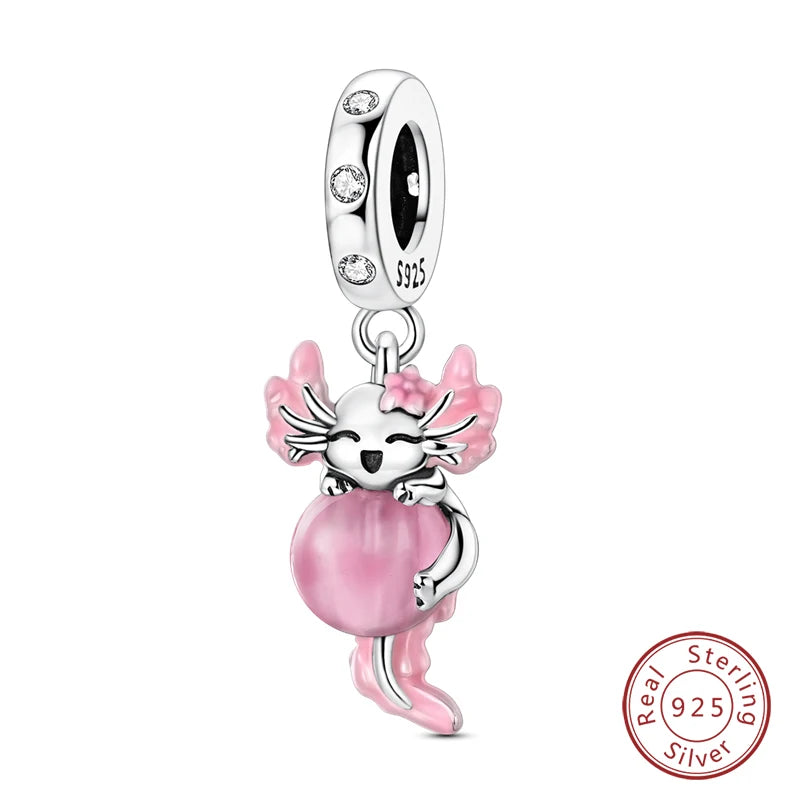 Fit Original 925 Sterling Silver Charms Beads Little Bear Lamb Little Flying Pig Pink Charms For Women DIY Birthday Jewelry Gift