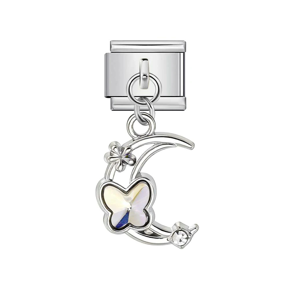 Silver Moon Butterfly Italian Charm