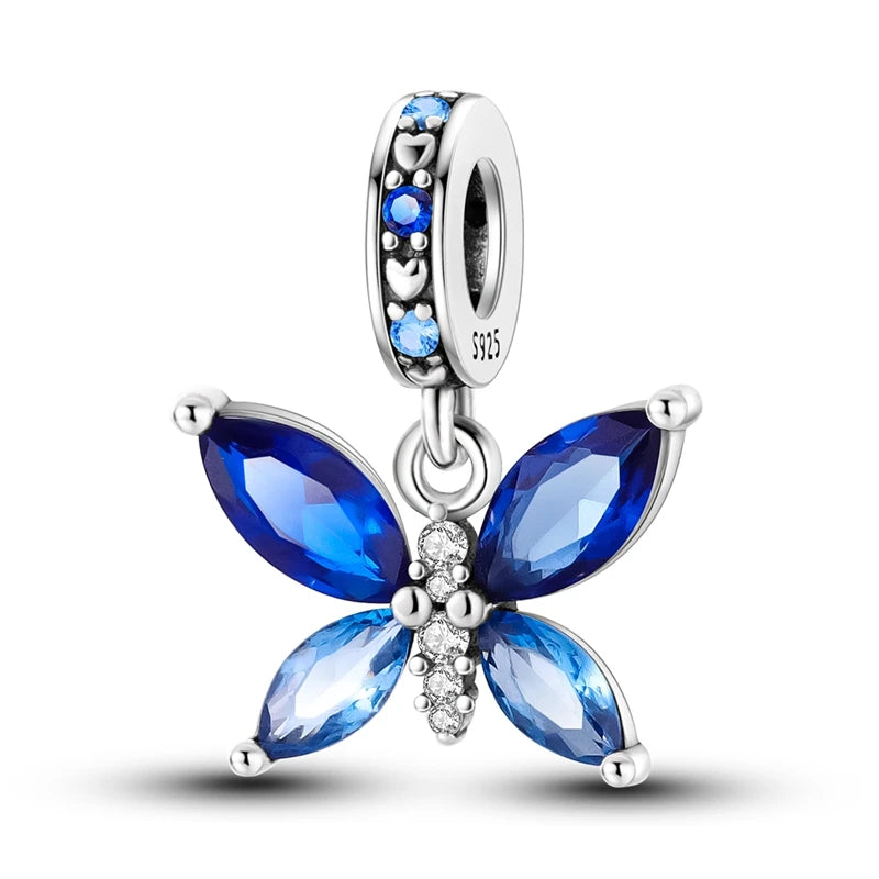 Blue Crystal Butterfly Dangle Charm