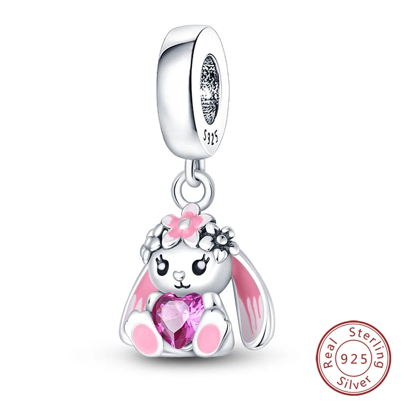 Fit Original 925 Sterling Silver Charms Beads Little Bear Lamb Little Flying Pig Pink Charms For Women DIY Birthday Jewelry Gift