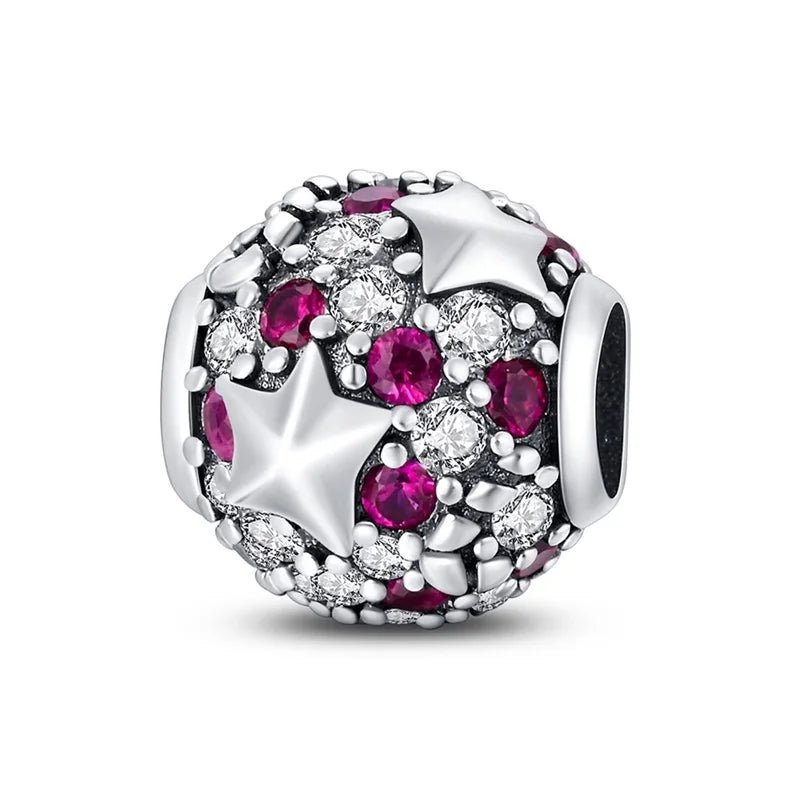 Pink Floral Star Bead Charm