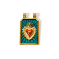 Gold Teal Sacred Heart Pendant Charm