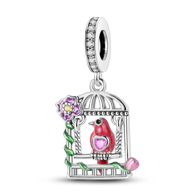 CALEO Charm - Floral Birdcage Red Bird