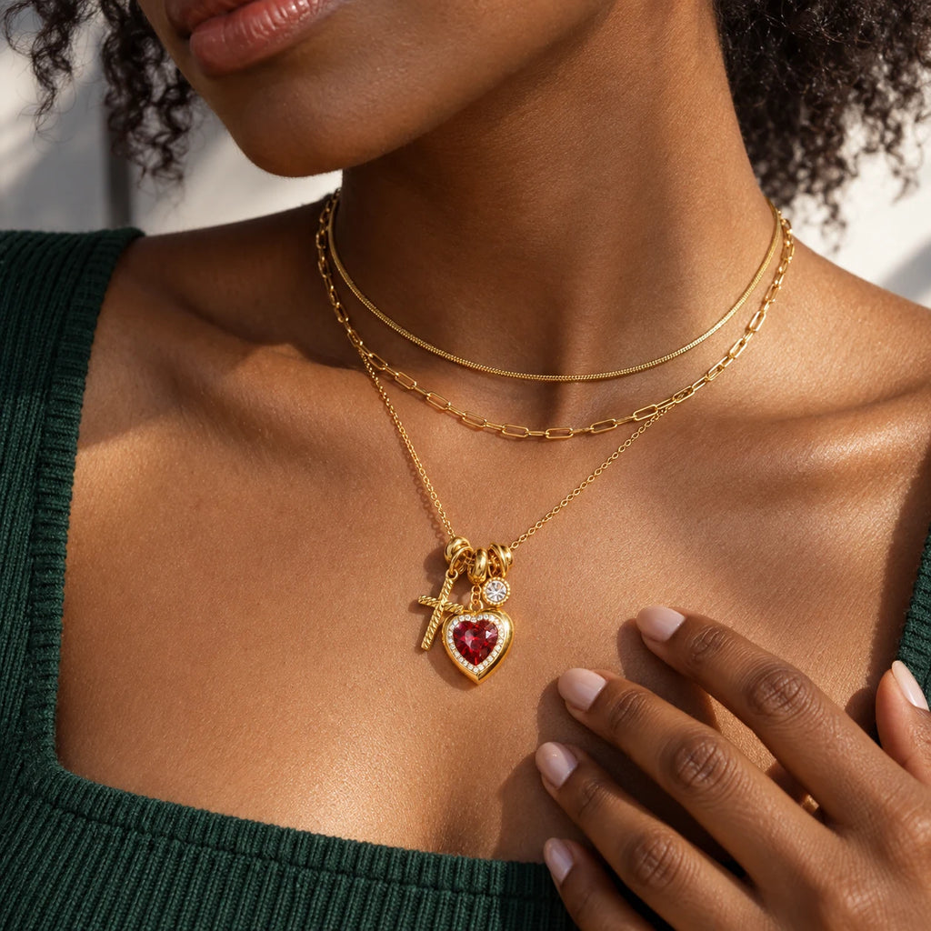 Beloved Heart Charm Necklace - lifestyle gold forest knit