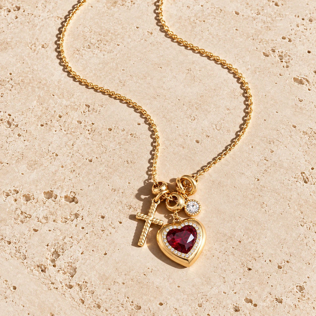 Beloved Heart Charm Necklace - flatlay gold travertine